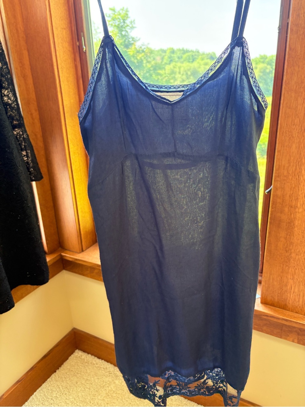 Beautiful Stories Navy Blue Lace-Trim Slip Dress Chemise Small
